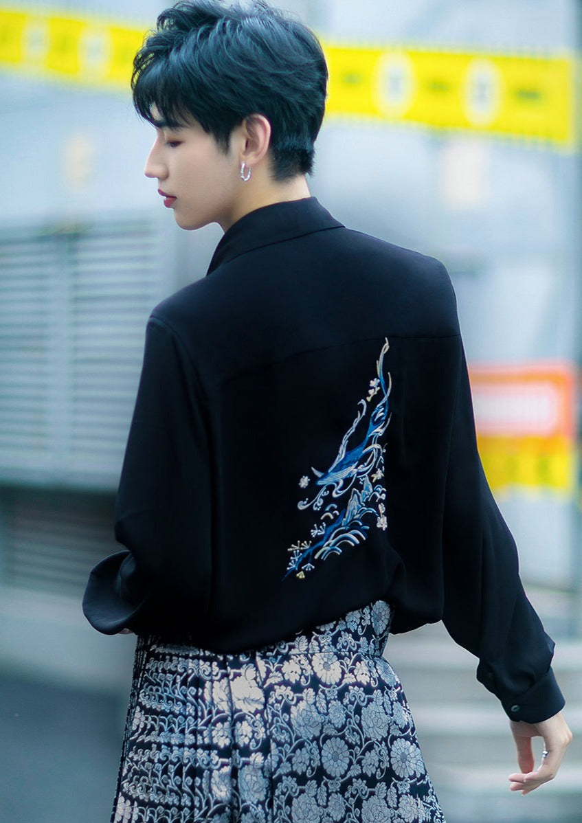 Waves | Modern Unisex Black Blouse (踏浪)