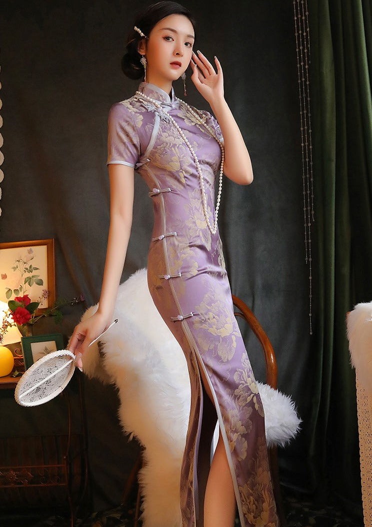 Purple Peony | Printed Satin Qipao (紫牡丹)