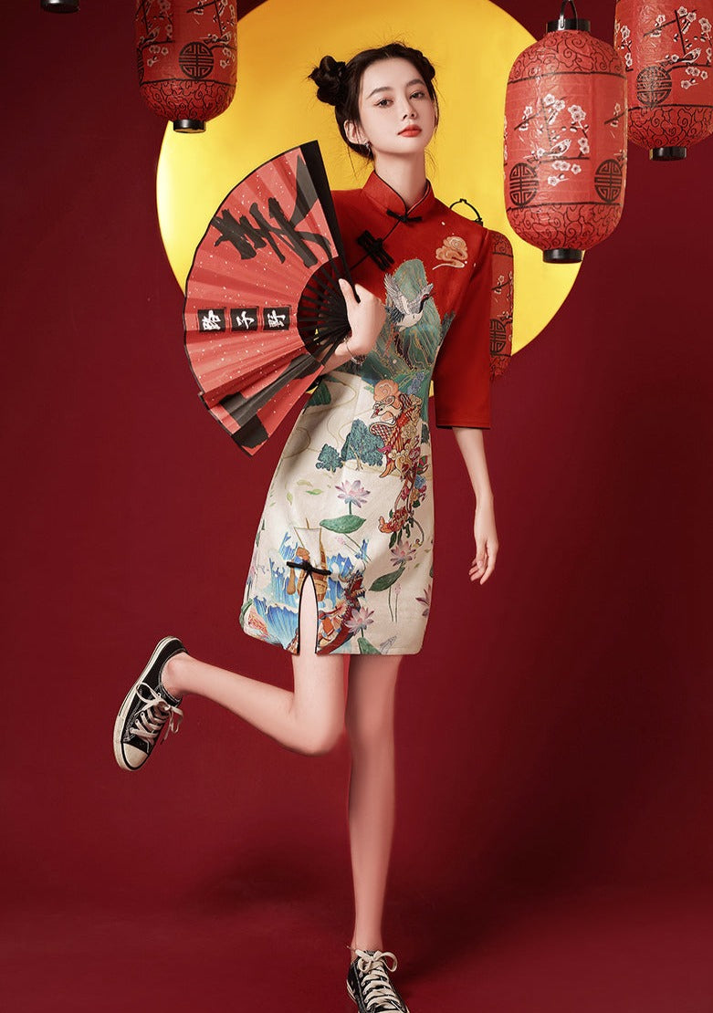 Lotus Crane | Winter Qipao Dress (冬鹤)