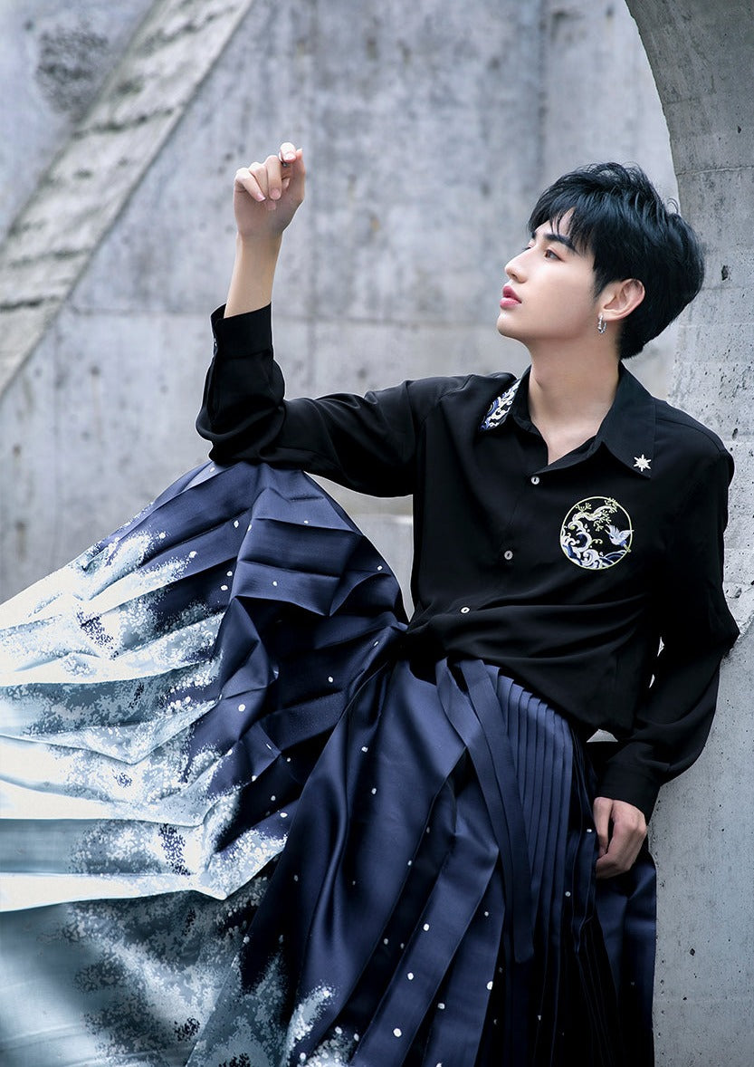 Waves | Modern Unisex Black Blouse (踏浪)