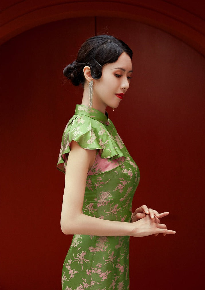 Green Silk Qipao Dress(桃粉柳绿)