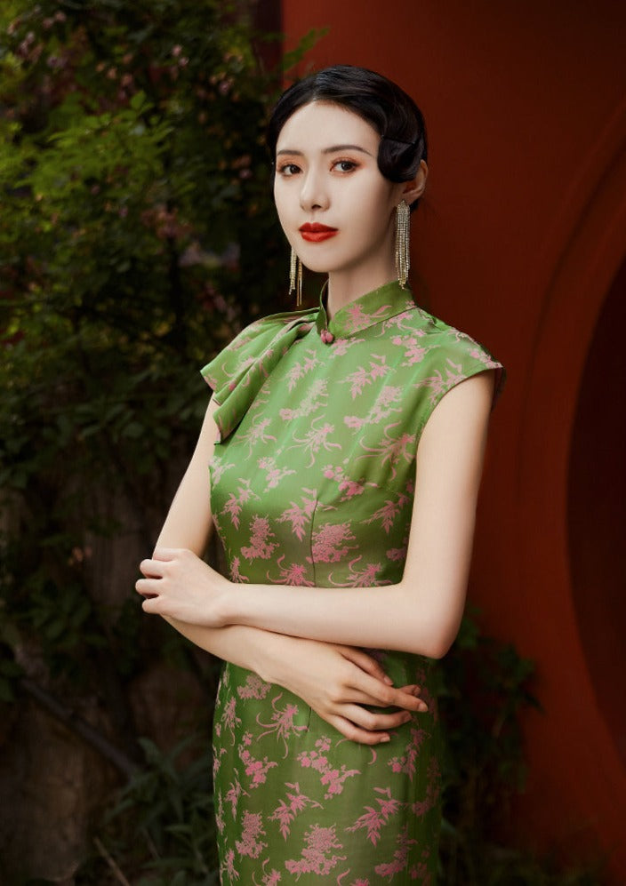 Green Silk Qipao Dress(桃粉柳绿)