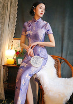 Purple Magnolia | Printed Linen Qipao (紫玉兰)