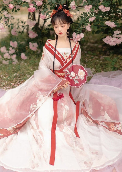 Cherry Blossom | 4-Pieces Flora Embroidered Hanfu (又见花容)